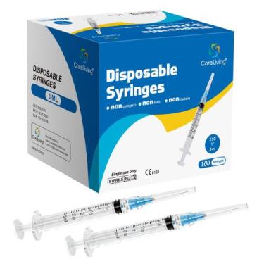 Imagem de Pacote de seringas CareLiving, 100 ml, 3 ml com 23 g, agulha de 1,0 cm