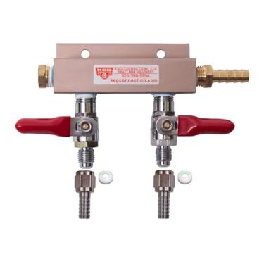 Imagem de Coletor de CO2 de 2 vias com válvulas de verificação integradas e conjunto de acessórios MFL da Kegconnection, cobre