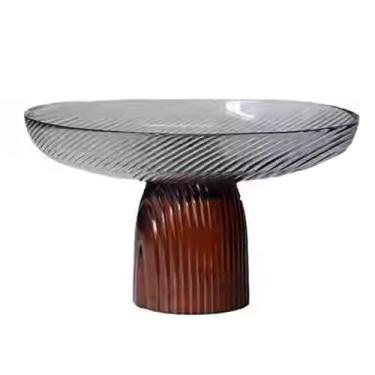 Imagem de Tigela de frutas de vidro colorida moderna, prato de exibição de sobremesa, prato de servir lanches de pé alto para mesa de café, mesa de jantar, decoração de sala de estar