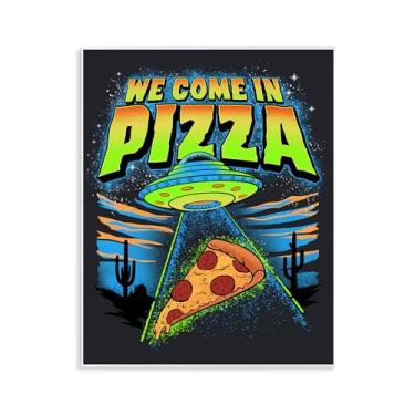 Imagem de Stupell Industries Design de placa de parede We Come In Pizza Aliens por Jedco Brands, Inc., 14 x 11