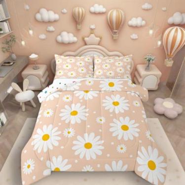 Imagem de Erosebridal Jogo de cama casal com estampa floral kawaii de margaridas fofas para crianças, meninas, adolescentes, mulheres, 3 peças, conjunto de edredom rústico de casa de fazenda