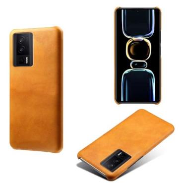 Imagem de Capa para Xiaomi Redmi POCO F5 Pro 5G,Proteção contra quedas,Casca de volta de cor sólida simples,Design de couro de imitação de plástico-Orange