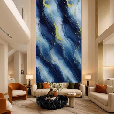 Imagem de 2 Placa Adesiva Mármore Parede 3d Azul e Dourado 260X120cm