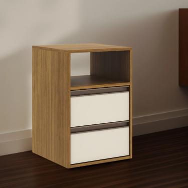 Imagem de Mesa de Cabeceira 2 Gavetas em MDF Select Belmax - Freijo/Off White