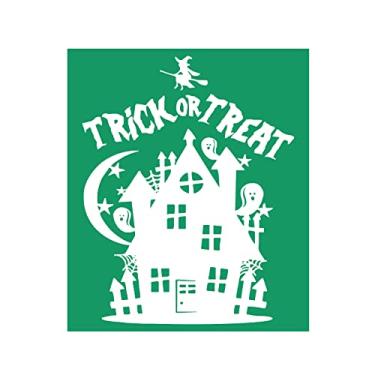 Imagem de DGAGA Estêncil de doces ou travessuras para pintura de tela de seda estêncil de malha de giz transferências de estêncil adesivo reutilizável para artesanato, placas de madeira faça você mesmo decoração de casa