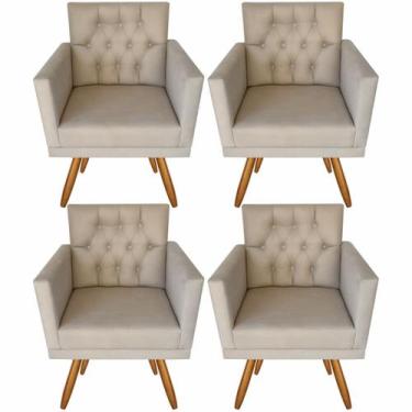 Imagem de Kit 4 Poltronas Decorativas Larah  Escritório Capitonê Bege - VISALAR 