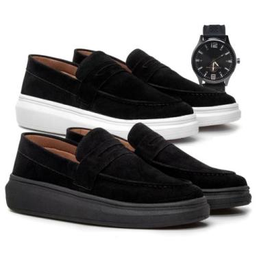 Imagem de Kit 2 Mocassim Masculino Sola Alta Macio Loafer Derby em Camurça Costu