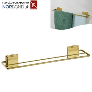 Imagem de Suporte Porta Toalha Toalheiro Duplo 45cm Banheiro Adesivo Dupla Face 