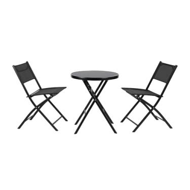 Imagem de Conjunto Mesa Bistrô Dobrável Portátil Área Externa, Jantar, Piscina, Redonda, Tampo de Vidro e 2 Cadeiras, Design Moderno e Funcional - HOMELIFE