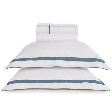Imagem de Jogo De Cama Casal Com 04 Peças Lara Branco Com índigo - Karsten