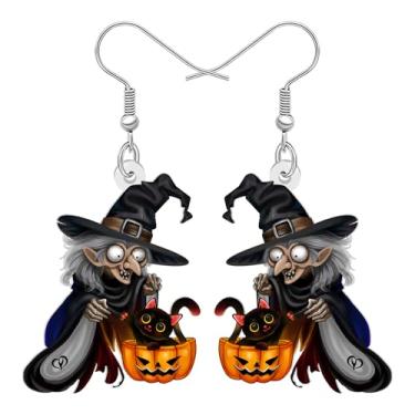 Imagem de DALANE Brincos pendentes de bruxa misteriosa com pingente de abóbora e abóbora gótica assustadora para festas de fim de ano, joias exclusivas para mulheres, Medium, Acrílico Aço inoxidável, Sem pedra
