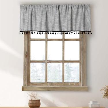 Imagem de Cortinas Valance Oindec Boho Tassel, algodão, linho, 140x38cm, cinza
