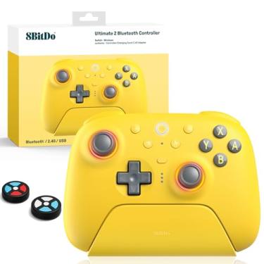 Imagem de RunSnail for 8Bitdo Ultimate 2 Bluetooth Controller (TMR Joystick Update), RGB Fire Ring, Switchable Hall Effect/Tactile Triggers, Vibration and Motion Control for Switch, Windows PC (Lemon Yellow)