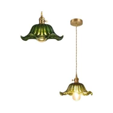 Imagem de Luminária Pendente De Vidro Vintage Verde Com LED Para Sala De Estar, 