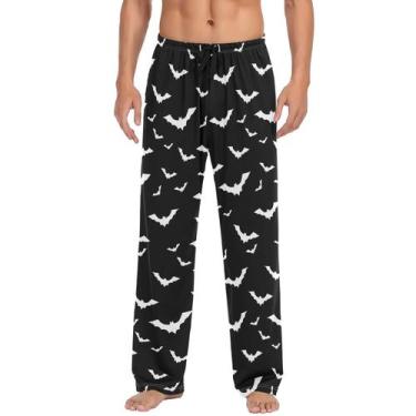 Imagem de Calças de pijama Ollabaky Halloween Bats Print para homens pretas