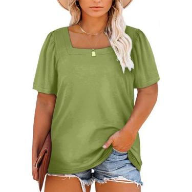 Imagem de Blusa feminina Eytino plus size, gola quadrada de verão, 2X verde