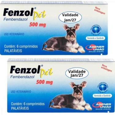 Imagem de kit 2 Fenzol Pet 500 Mg 6 Comprimidos Vermífugo Anti Verme Para Cães -