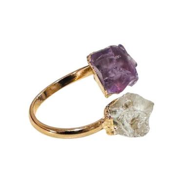 Imagem de Anel Pedra Natural Ametista Cristal Bruta Ajustável - Equilíbrio Pedra