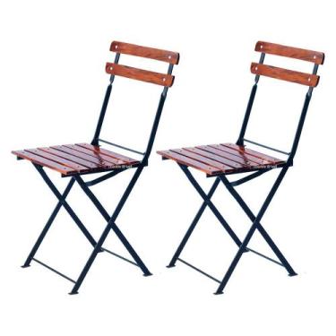 Imagem de Kit 2 Cadeiras Dobrável Ferro e Madeira Maciça Envernizada Natural - M