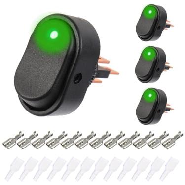 Imagem de EPLZON Interruptor basculante LED impermeável 12V 30A SPST 3 pinos 2 posições para carro, caminhão, RV, motocicleta, barco, controle marítimo (pacote com 4 peças, verde)