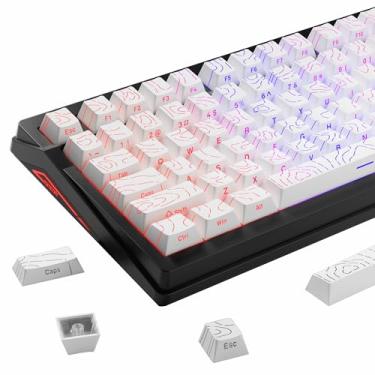 Imagem de Mciepny Conjunto de 135 teclas PBT gradiente branco topográfico lateral gravadas teclas translúcidas personalizadas, perfil cereja, estilo minimalista para teclado Gateron Kailh MX Switch