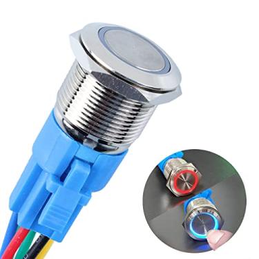 Imagem de DMWD Interruptor de botão de travamento de metal LED de duas cores de 19 mm à prova d'água antivandalismo 1NO 1NC SPDT 12V 3/10.2 cm orifício de montagem com soquete pré-fio para campainha carro barco