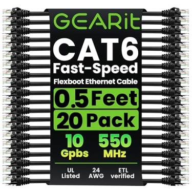 Imagem de GearIT Cabo Cat6 Patch Cat 6 Cabo Ethernet Snagless Flexível Aba Macia - Preimum Series, Preto (0,5 pés (pacote com 20), preto)