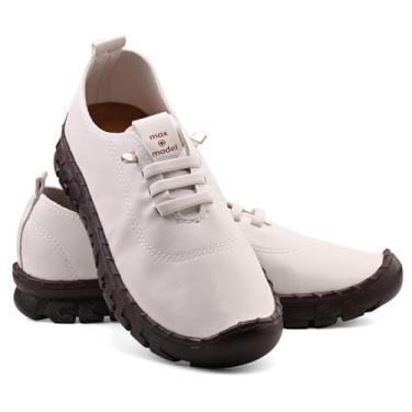 Imagem de Sapatênis Feminino Casual em Couro Verniz, Sola Flexível com Cadarço em Elastico (MX-A Branco, BR, Adulto, Numérico, 37)
