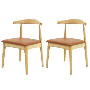 Imagem de Kit 2 Cadeiras De Jantar Marrom Carina Elbow Base Madeira - Waw Design
