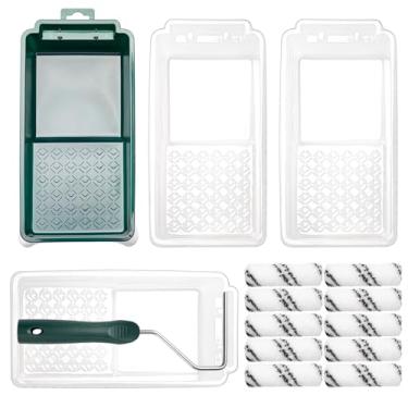 Imagem de Coatpro Twools Kit de rolo de tinta, 15 peças de rolo de pintura pequeno de 10 cm, bandeja de tinta, forros de bandeja de pintura e moldura de rolo de tinta, suprimentos de pintura para melhoria da
