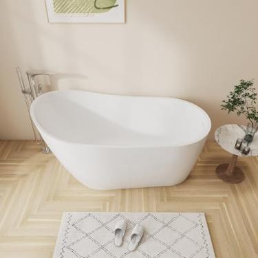 Imagem de Higeine Banheiras independentes modernas premium de 150 cm, exclusiva banheira de imersão de acrílico branco brilhante com transbordamento e drenagem