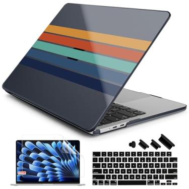 Imagem de Batianda Capa para MacBook Air 15 polegadas 2025 M4 2024 2023 modelo A3241 A3114 M3 A2941 M2, capa protetora fina e leve com estampa criativa com capa de teclado e protetor de tela, listra