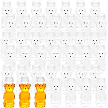 Imagem de 42 garrafas plásticas de urso, 227 g, garrafas transparentes de apertar de mel, recipiente dispensador vazio com tampa flip para armazenar presentes de casamento, 2 cores (conjunto com 2)