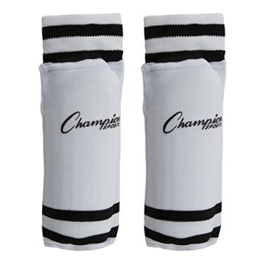 Imagem de Champion Sports Caneleiras de futebol listradas estilo meia juvenil, branco/preto, 4-6 anos/pequeno