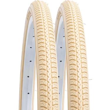 Imagem de YUNSCM 2 peças 24x1 3/8 (37-540) pneus de bicicleta para cadeira de rodas compatíveis com pneus de bicicleta de estrada 24 x 1 3/8 24x1 3-8, bege (Y-1071)