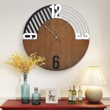 Imagem de XGGJWW Relógio de parede de nogueira de 50 cm, silencioso sem tique-taque, operado por bateria, relógio decorativo grande e moderno para sala de estar, quarto, entrada, escritório