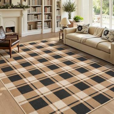 Imagem de AROGAN Tapetes quadriculados de juta fácil, 12 x 18 cm, tapete lavável para sala de estar, entrada e interior, tapetes geométricos neutros para varanda da frente, sala de jantar ao ar livre