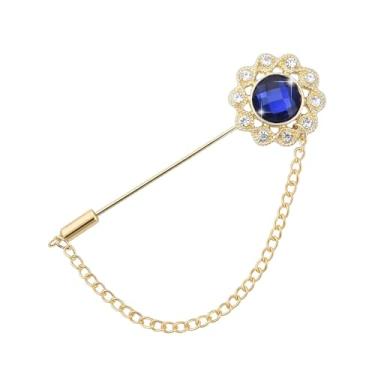 Imagem de Broche de cristal masculino broche de lapela de flor para ternos broche de pedra broche de strass broche de lapela com corrente para homens presentes de aniversário de casamento para marido pai amigos