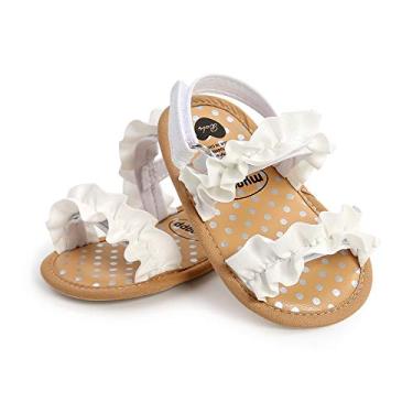 Imagem de Myleleya Sandálias para bebês meninos meninas verão vestido de casamento sapatos rasos sapatos de berço recém-nascido sapatos primeiros andadores sapatos pré-andadores, A02 Branco, 6-12 Meses