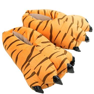 Imagem de Pantufas fofas de animais de pelúcia para adultos, felpudas, quentes, para casa, Tigre, Large