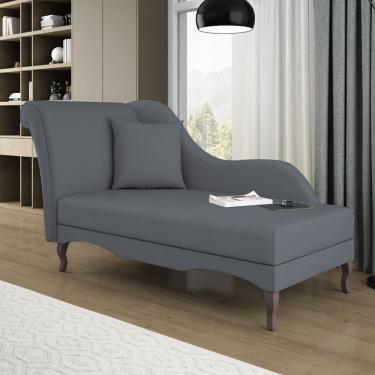Imagem de Divã Recamier Chaise Longue Valentina Clássico com Pés de Madeira Suede Cinza - Desk Design