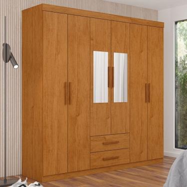 Imagem de Guarda-Roupa Solteiro Aurora 6 Portas 2 Gavetas com Espelho Cinamomo - Carioca Móveis