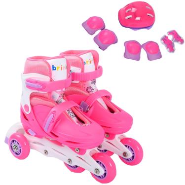 Imagem de Conjunto Patins Infantil Triline + Kit de Proteção 28 - 31 Rosa - brink+