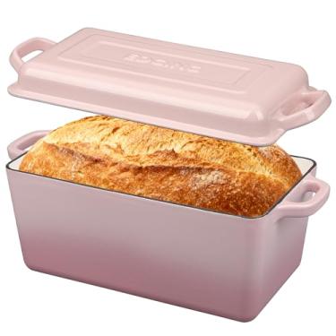 Imagem de EDGING CASTING Forno holandês de ferro fundido esmaltado, forno de pão oblongo para assar pão de fermento, assadeira, alças duplas, seguro para forno, 4 quartos, rosa