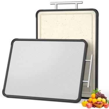 Imagem de Seguro para lava-louças, tábua de corte de aço inoxidável 316 para cozinha, dupla face 316/palha de trigo, tábua de cortar resistente a arranhões com ranhura de suco e área de moagem, tamanho grande