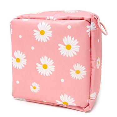 Imagem de Honbay Daisy Bolsa de guardanapo sanitário de grande capacidade, bolsa para tampões, suporte de almofada de amamentação, bolsa de moedas, bolsa de maquiagem (rosa)