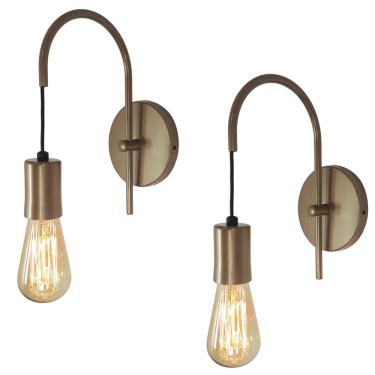 Imagem de Kit 2 Arandelas Abajur Luminária Parede Quarto Cama Bronze