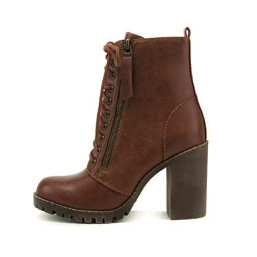 Imagem de Soda Bota de combate feminina Malia Faux Lace Up Chunky Lug Sole, Poliuretano caramelo, 40