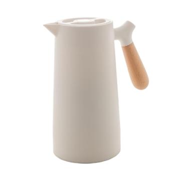 Imagem de WOLFF - Garrafa Térmica de Plástico com Cabo de Madeira Nórdica 1L Branca - Mesa Posta - Itens Para Casa - Utensílios de Cozinha - Perfeita Para Café e Chá