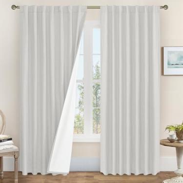 Imagem de LAMIT Cortinas de linho 100% blackout de 213 cm de comprimento, cortinas texturizadas de linho para sala de estar e fazenda, painéis de bolso traseiro com forro branco, 2 painéis, cinza claro, 152 x